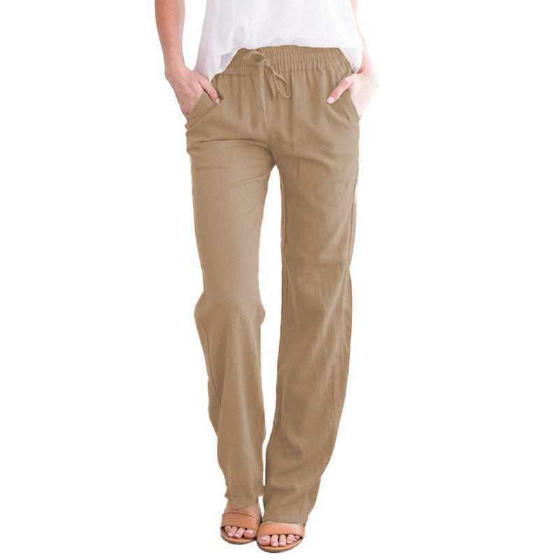 Women's Solid Color Cotton Linen Drawstring Loose Casual Pants