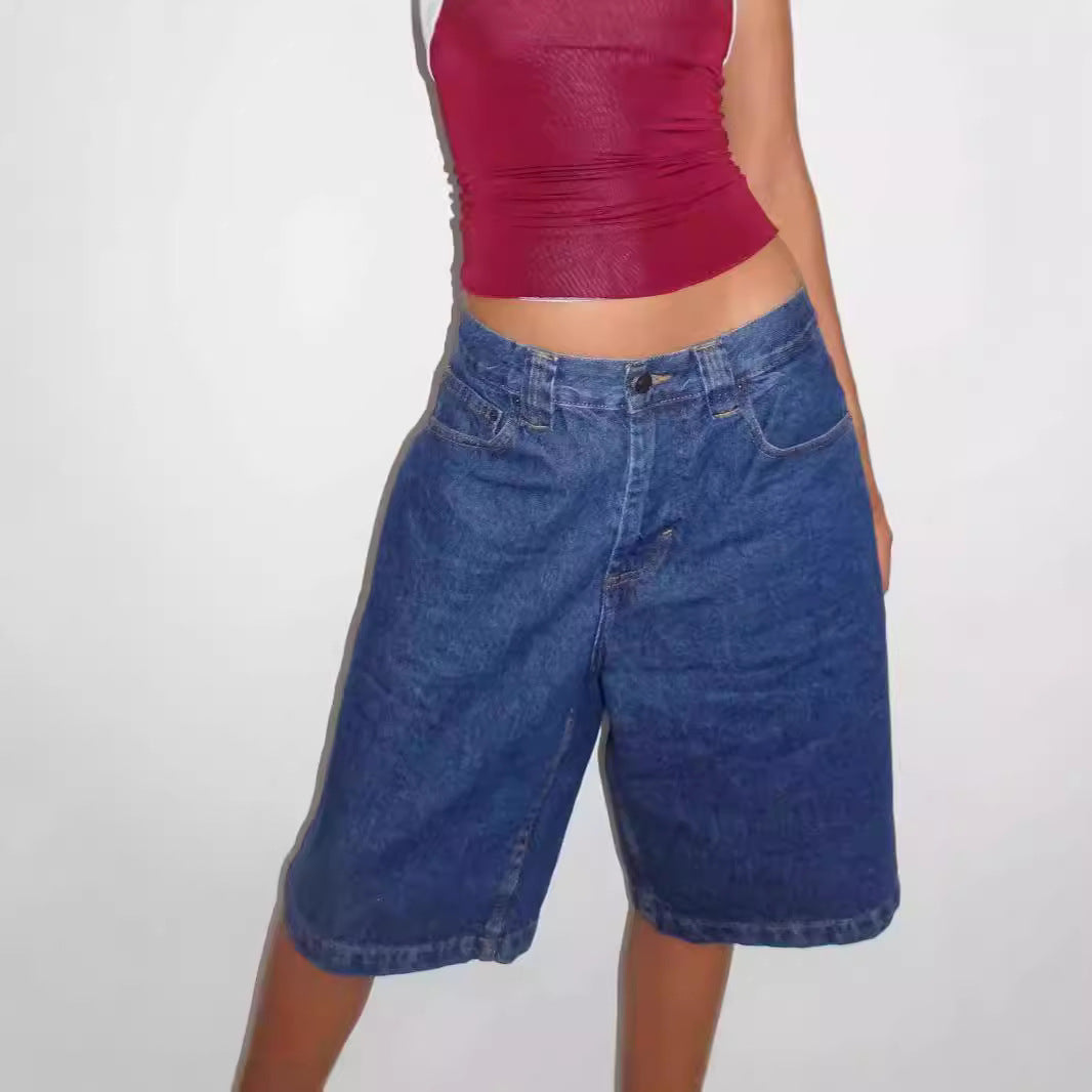 Unique Women's Loose Retro Denim Cropped Women's Jeans