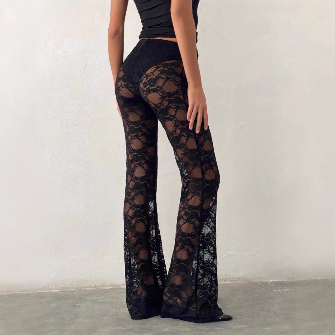 Women's Summer Sexy Slim Print Lace High Casual Pants