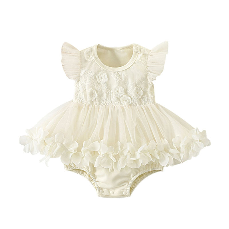 Children's Clothing One-piece Sweet Cute Lace Flounced Sleeve Triangle Jumpsuit, Climbing Suit
