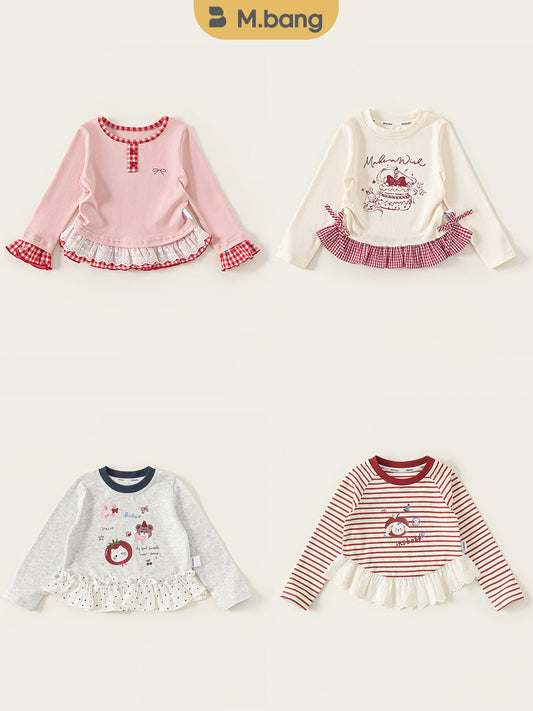 Children's Long Sleeve Cute Cartoon Lace Patchwork Top Korean Style Bottoming Children's T-shirt