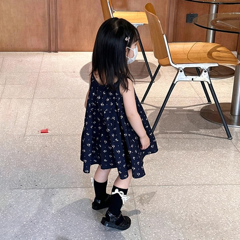 Children's Style Personality Trendy Korean Floral Princess Vest Beach Children's Dress
