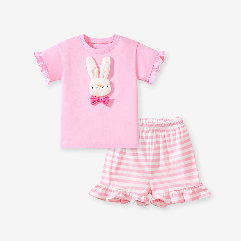 Children's Cute Summer Short-sleeved Cartoon Striped Clothing Children's Suit