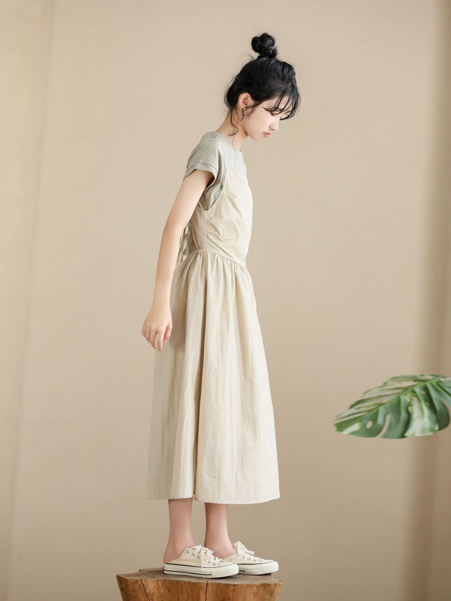 Sleeveless Small Flab Hiding Vintage Camisole Leisure Artistic Children's Dress