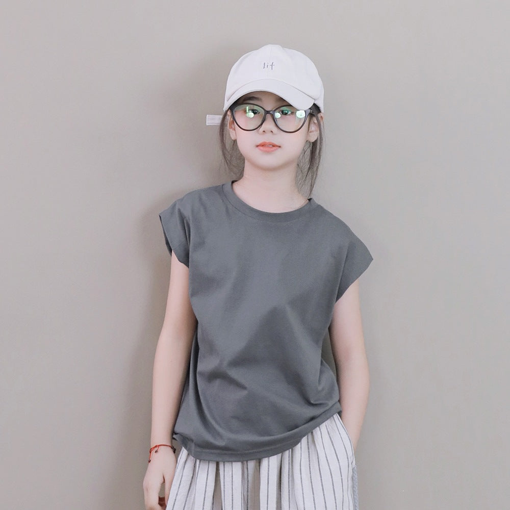 Large Loose Casual Pure Cotton Elastic Waist Culottes Small Cropped Children's Pants