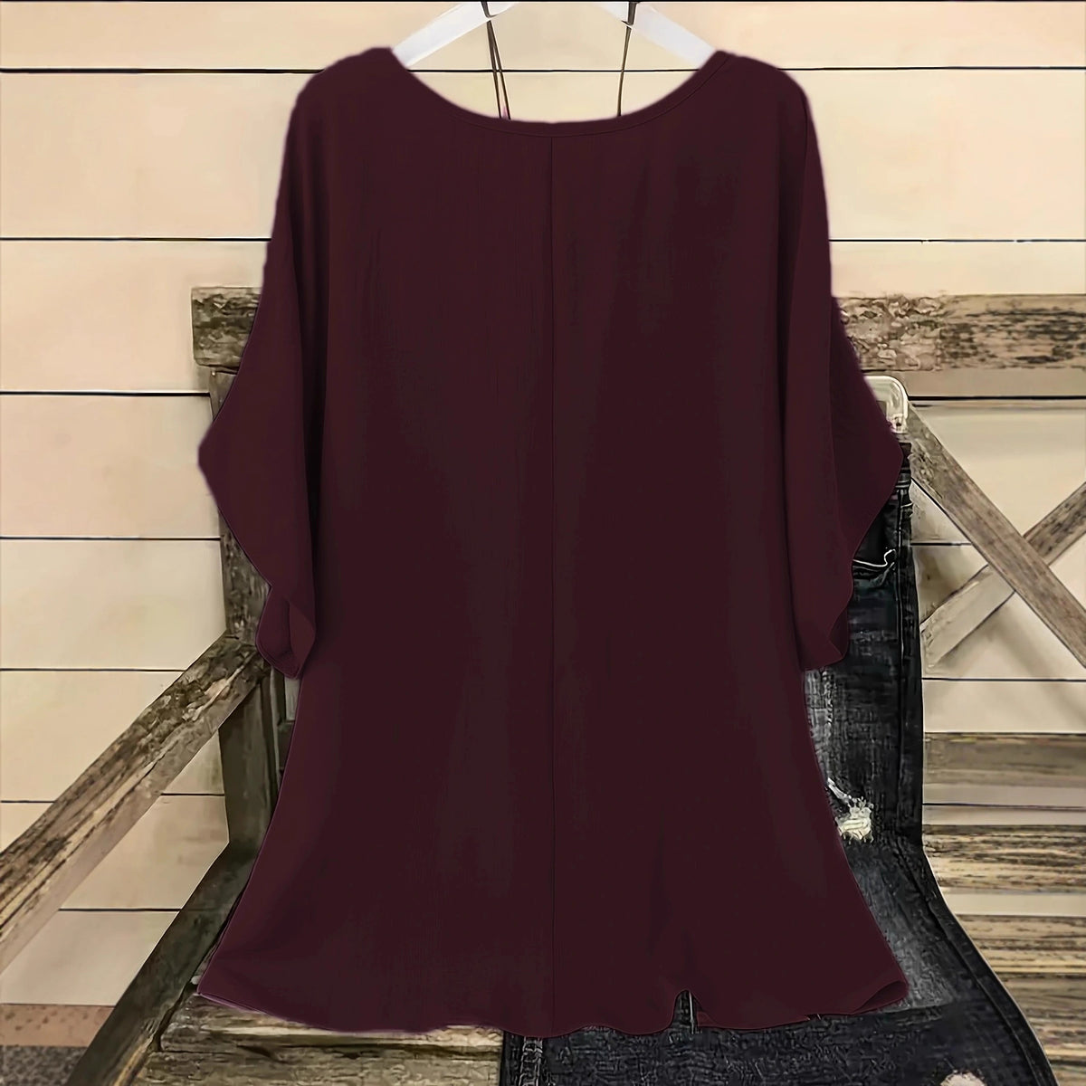 Women's Summer Retro Crew Neck Solid Color Cotton Linen Tops