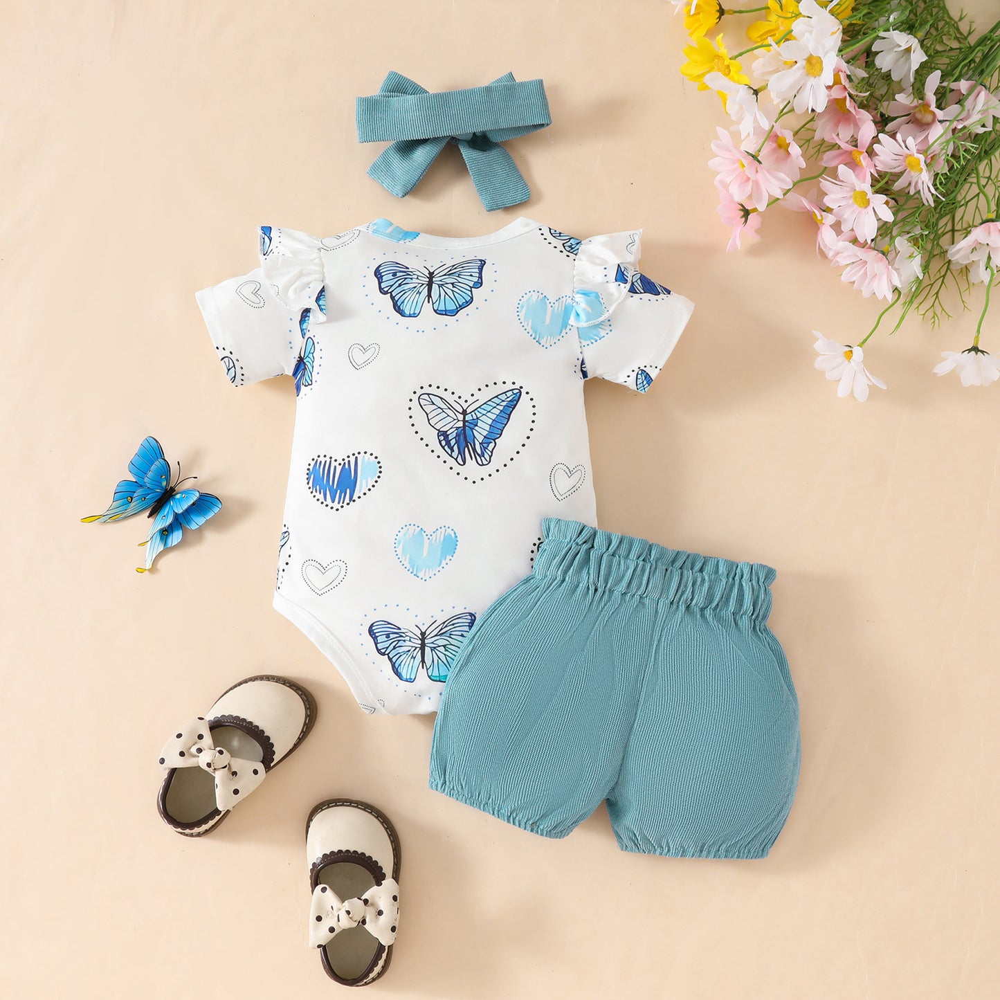 Sleeve Triangle Rompers Corduroy Bow Shorts Children's Suit