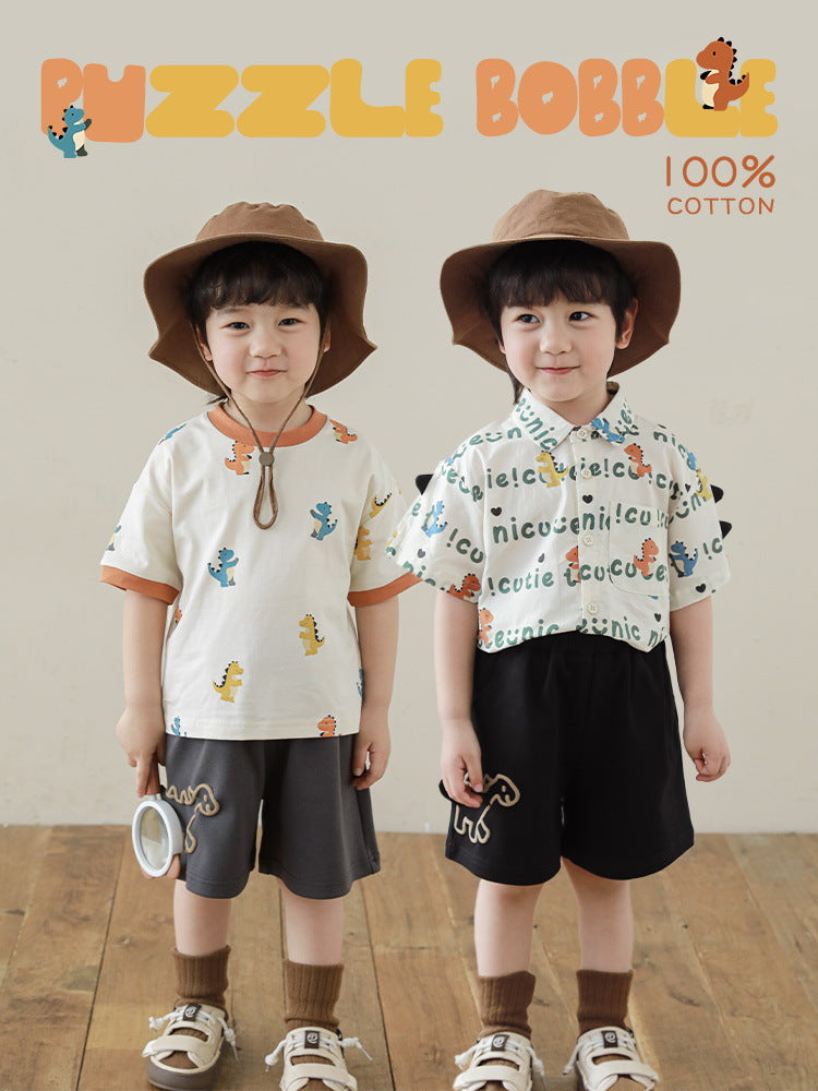 Summer Lapel Short-sleeved Shirt T-shirt In Contrast Color Children's Pants