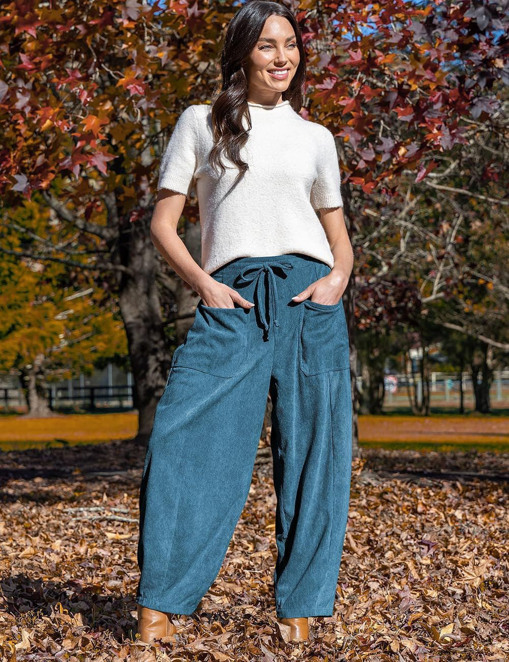 Women's Corduroy Slimming Harem Wide Leg Casual Pants