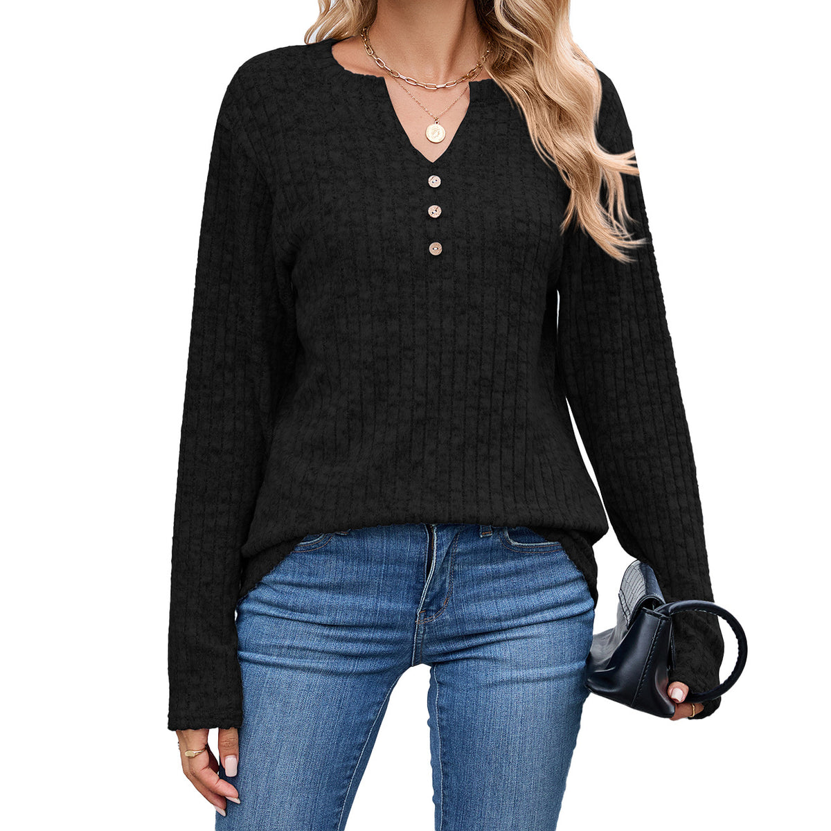 Unique Versatile Women's Buttons Loose Long-sleeved Tops