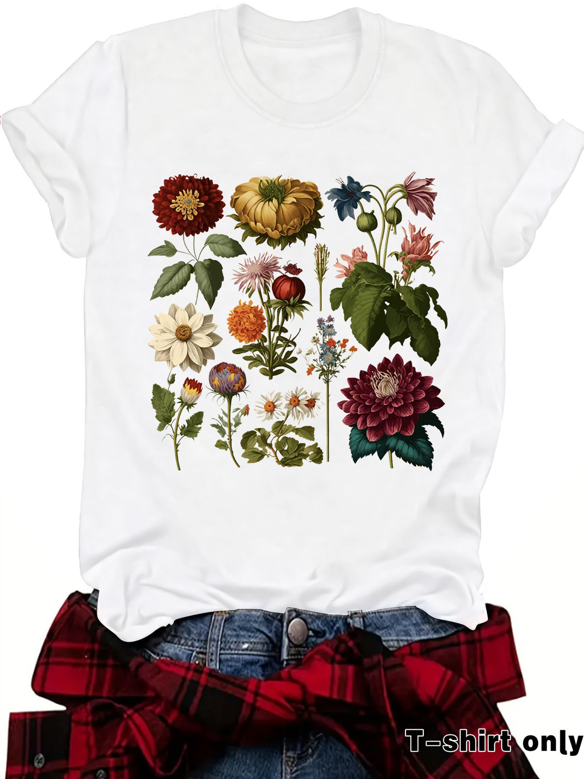 Graceful Floral Print Sleeve Loose Fashion Women's T-shirt