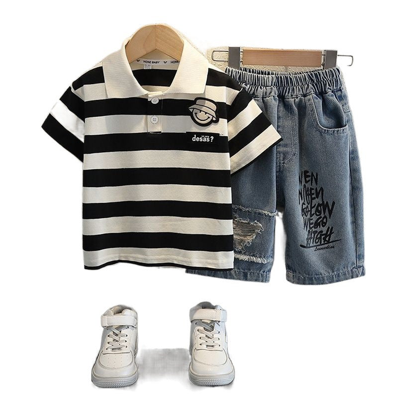 Children's Summer Clothing Fashion Trend Boys Striped Children's Suit
