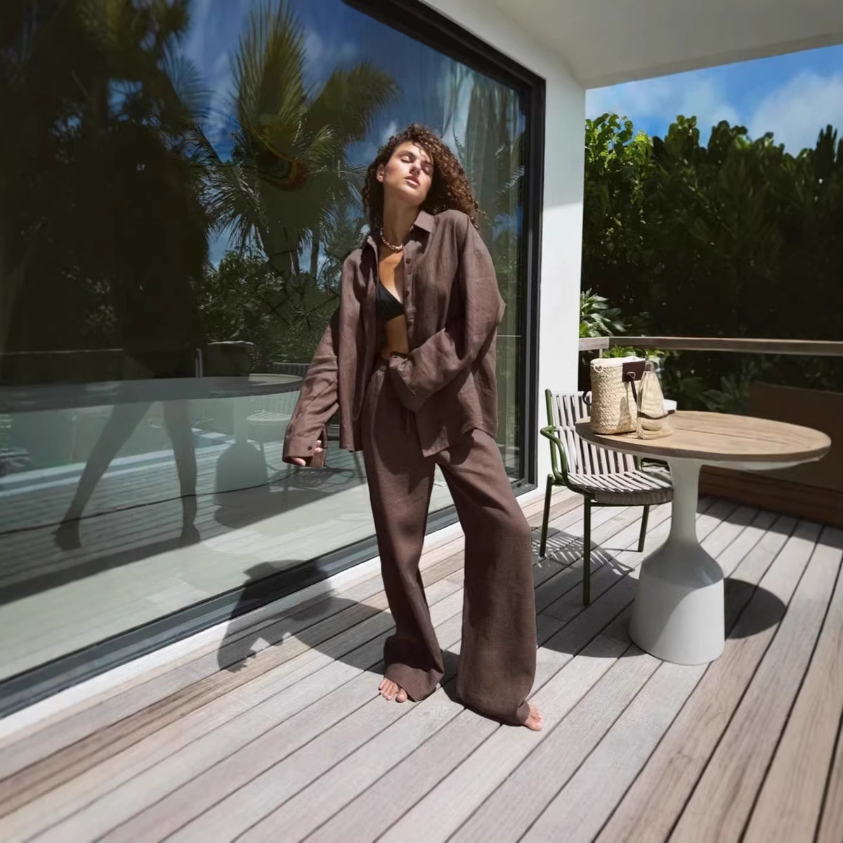 Cotton Shirt Trousers Loose Long Sleeve Suits