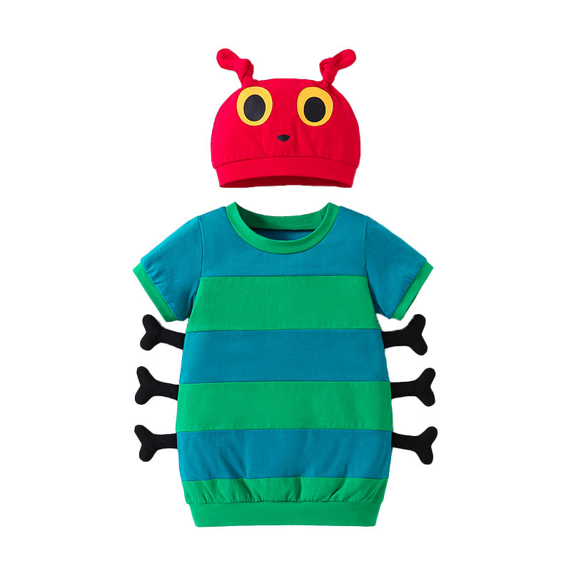 Year Summer Short Sleeve Cartoon Modeling Romper Caterpillar Shape With Children's T-shirt