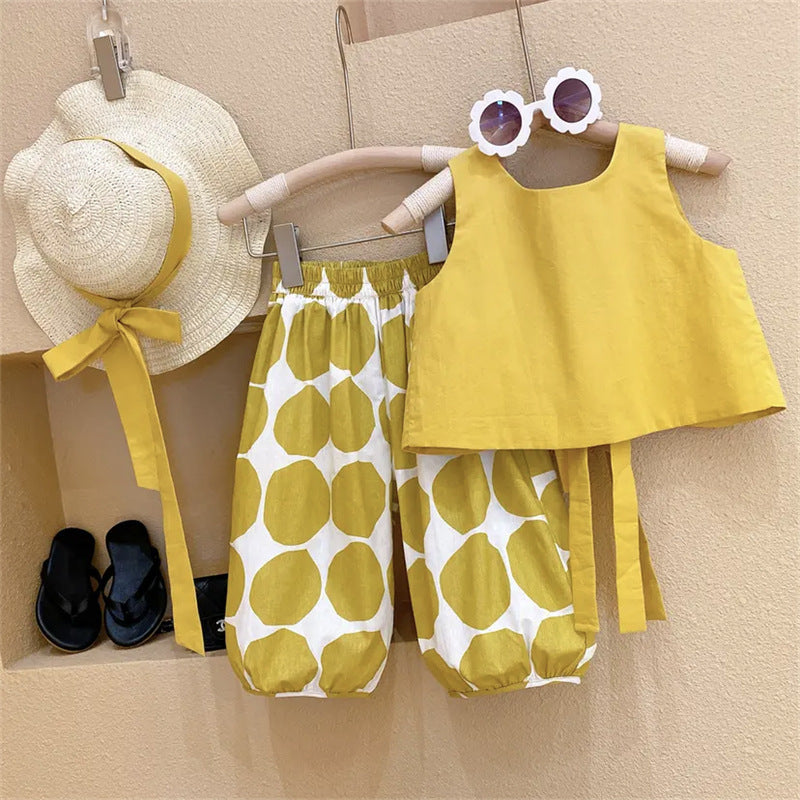 Korean Style Pastoral Pullover Vest Top Children's Suit