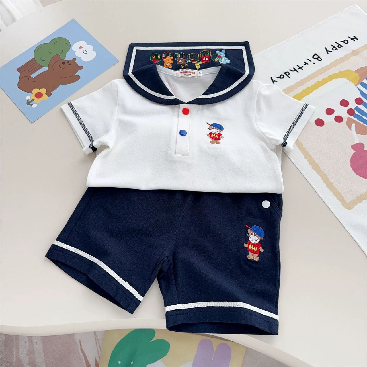 Soft Navy Short Sleeve Summer Boys Children's Suit