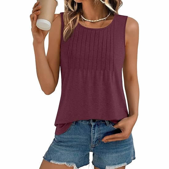 Women's Round Neck Striped Loose Sleeveless Solid Color Women's T-shirt