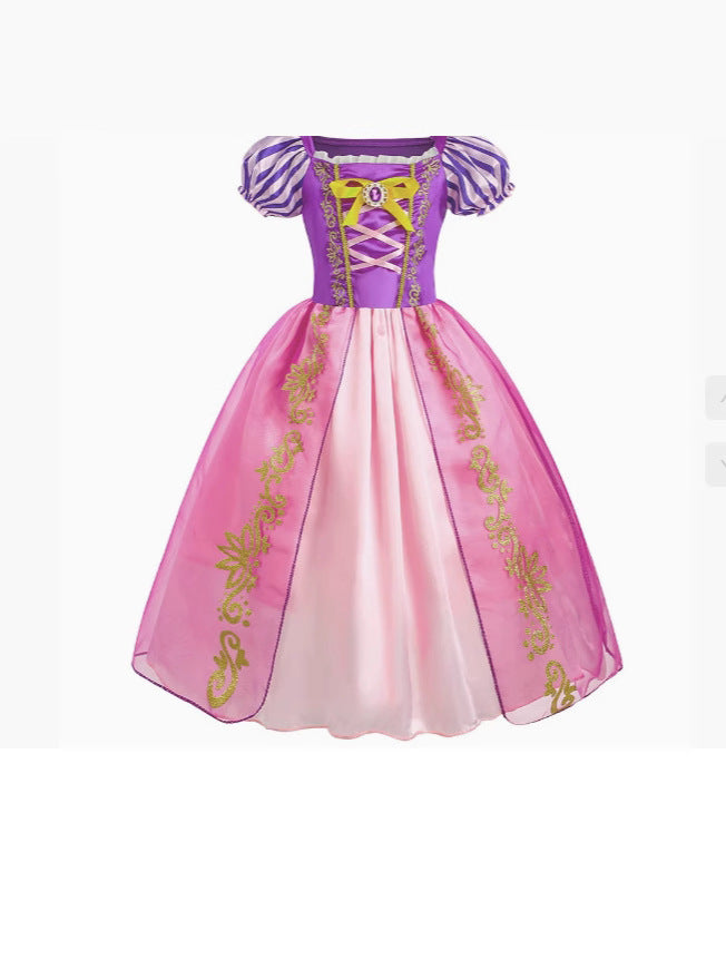 Children's Long Hair Princess Golden Big Bow Children's Dress