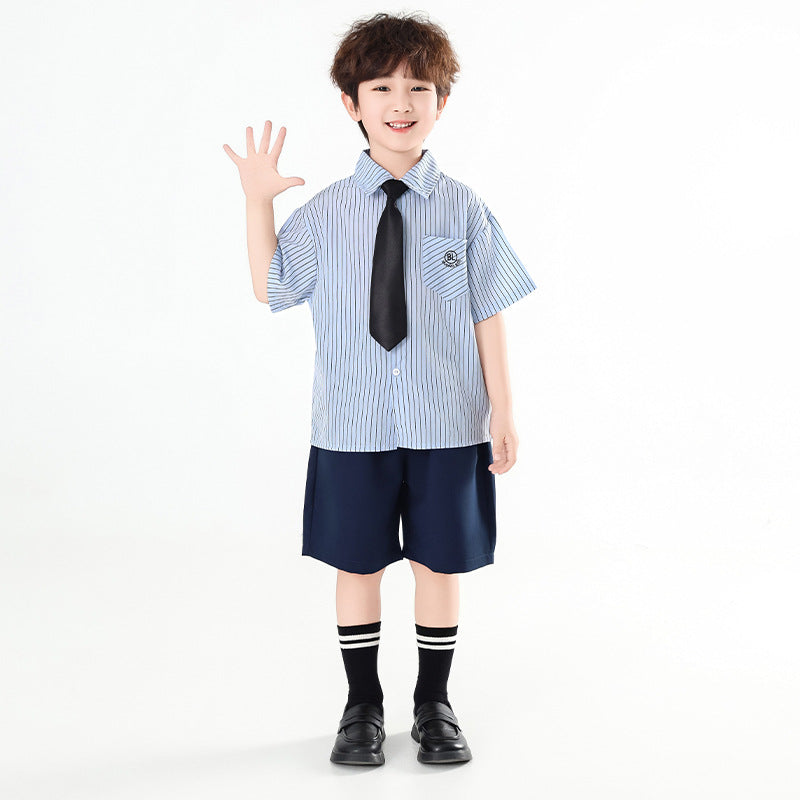 Children's Summer Preppy Style Short-sleeved Shirt Western Clothing Two-piece Children's Suit