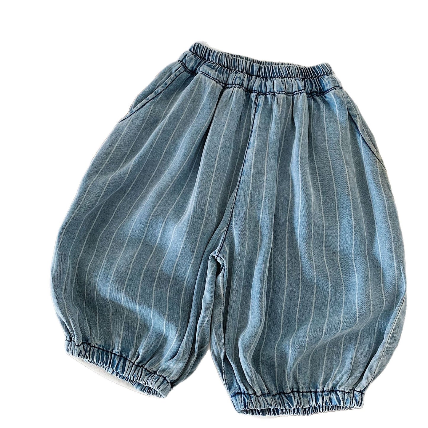 Children's Boy Vertical Stripe Denim Thin Loose Cropped Children's Pants