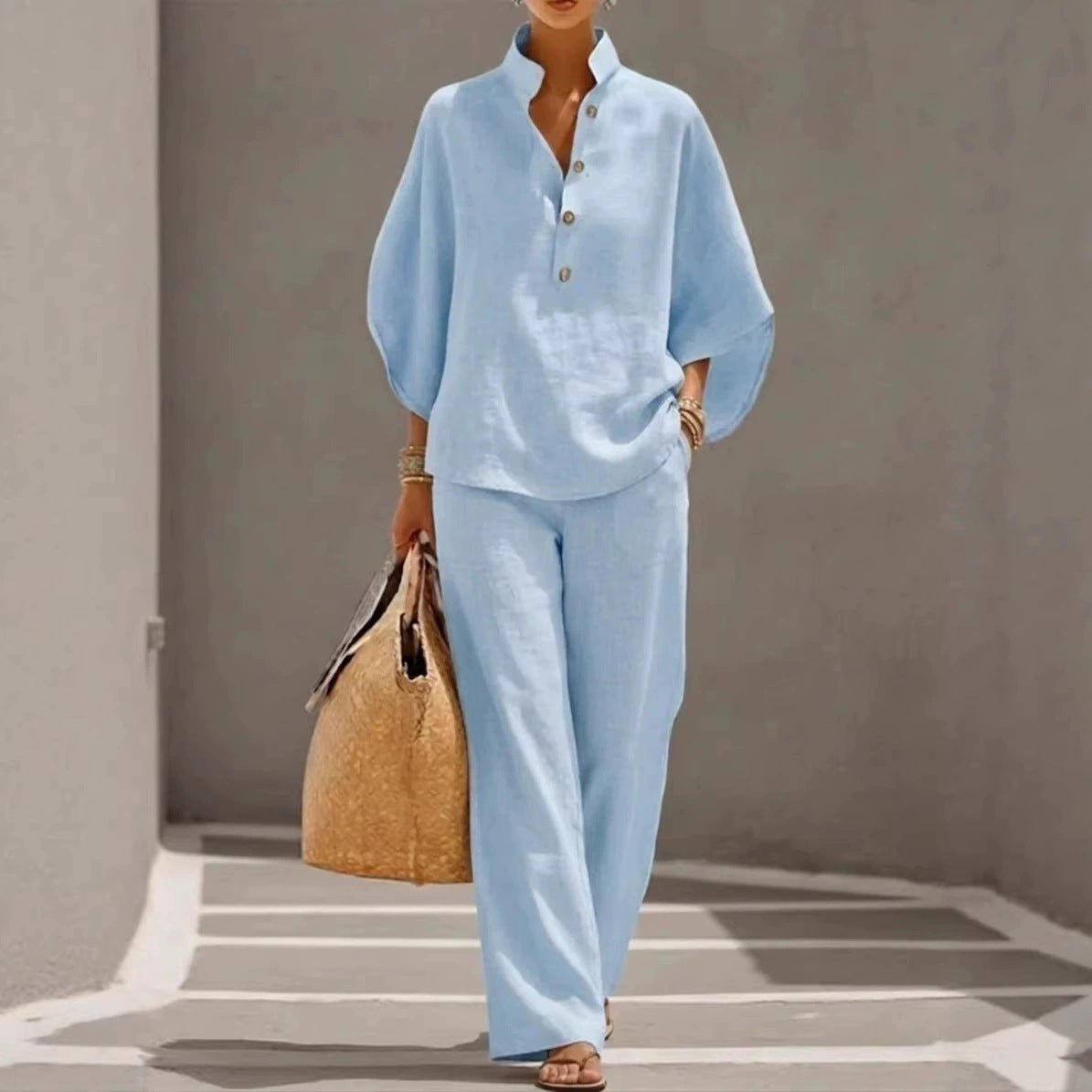 Women's Leisure Urban Cotton Linen Shirt Outfit Suits