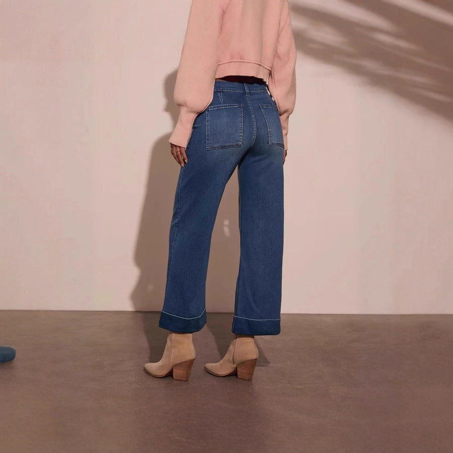 Women's High Waist Wide Leg Loose Washed-out Pants