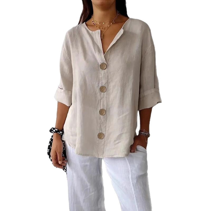 Women's Casual Cotton Linen Solid Color Breasted Plus Size