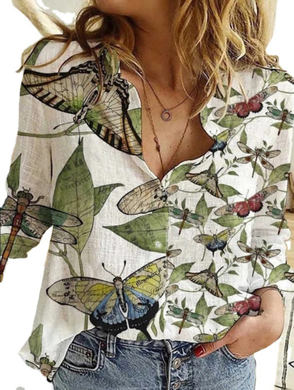 Women's Shirt Map Depicting Printed Long-sleeved Blouse