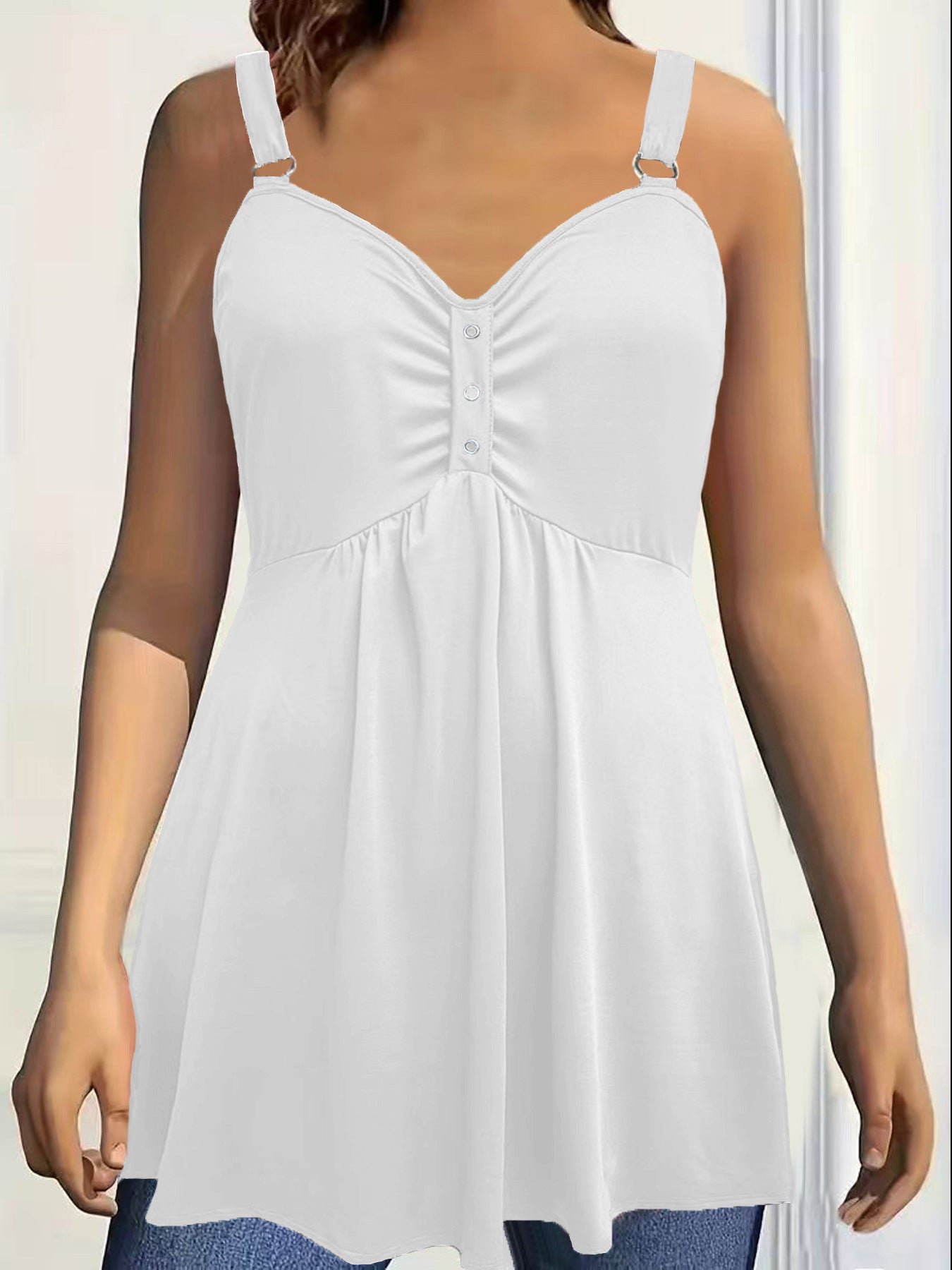 Versatile Solid Color Wide Shoulder Strap Pleated Large Vests