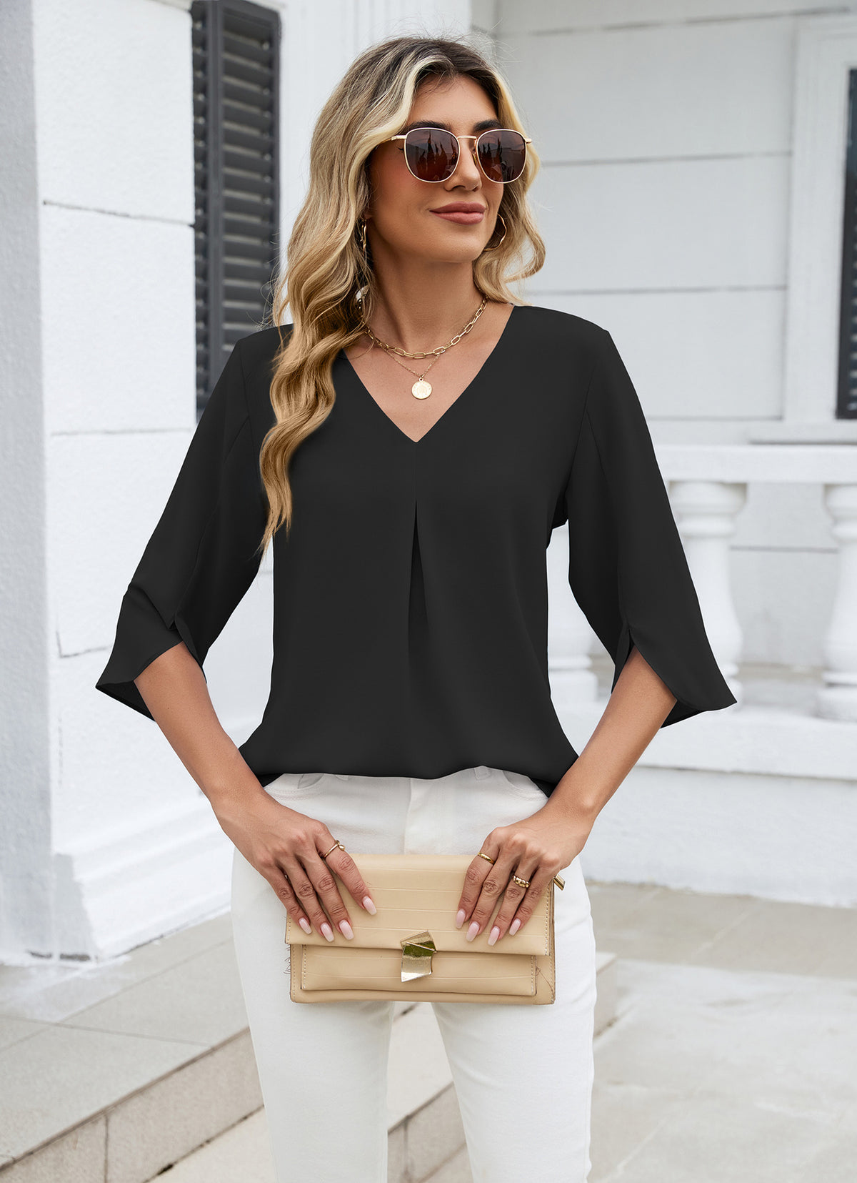 Women's Fashion Half Sleeve Pleated Loose-fitting Tops