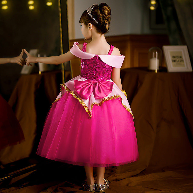 Sleeping Beauty Princess Long Pink Puffy Tulle Children's Dress