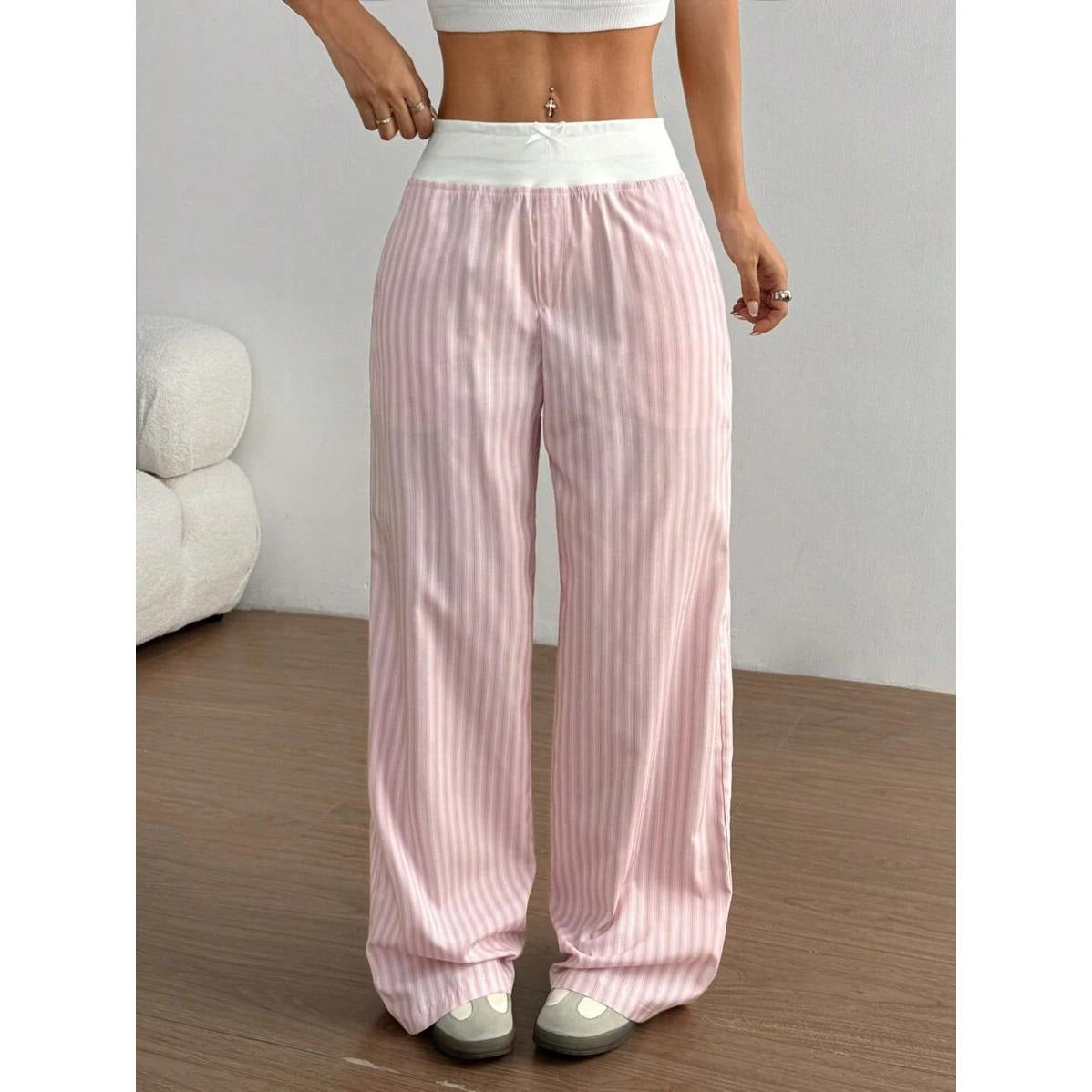 Striped Wide Leg Fashion Trousers Street Loose Contrast Casual Pants