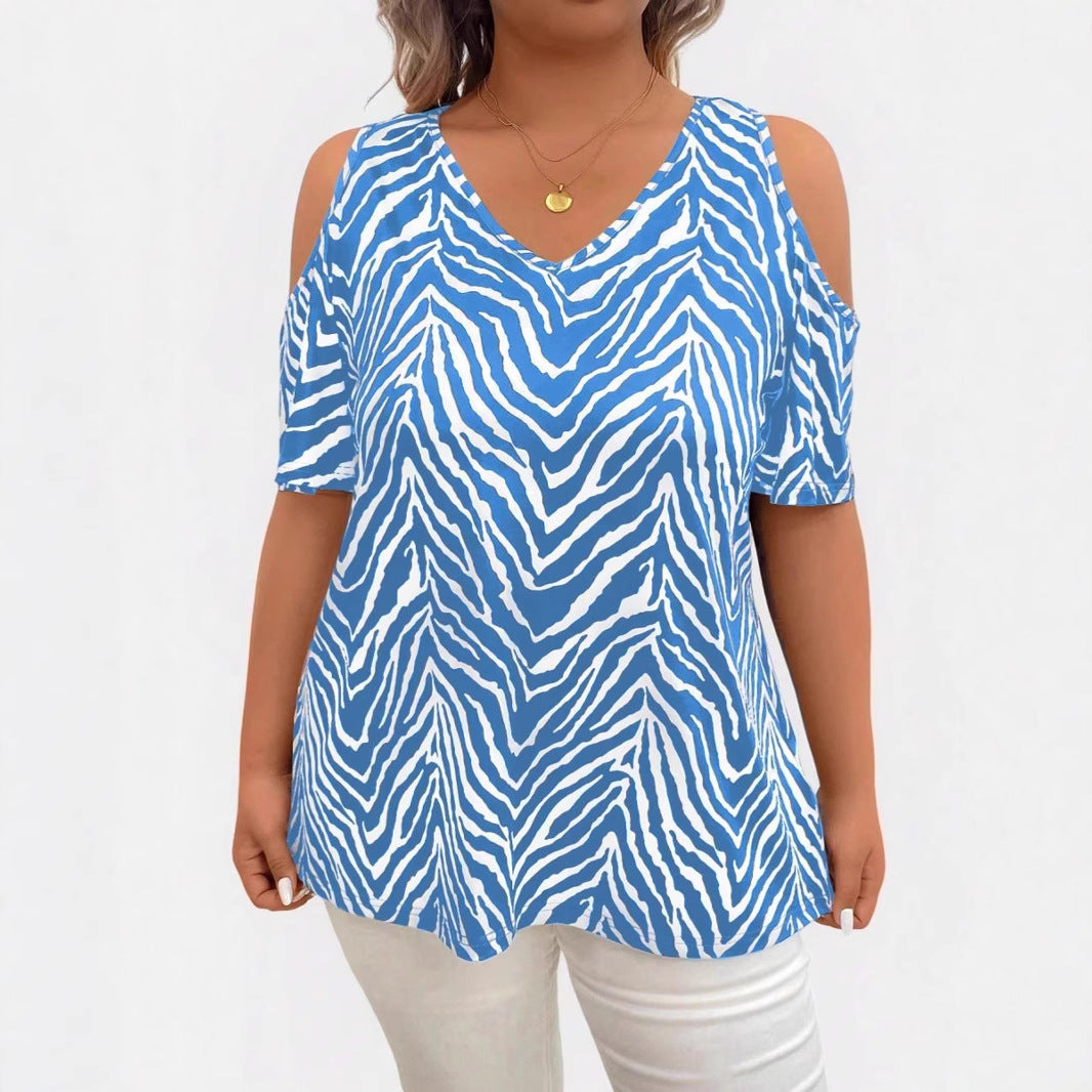 Women's Summer Shoulder Hollow Out Casual Comfortable Travel Large Size T-shirt