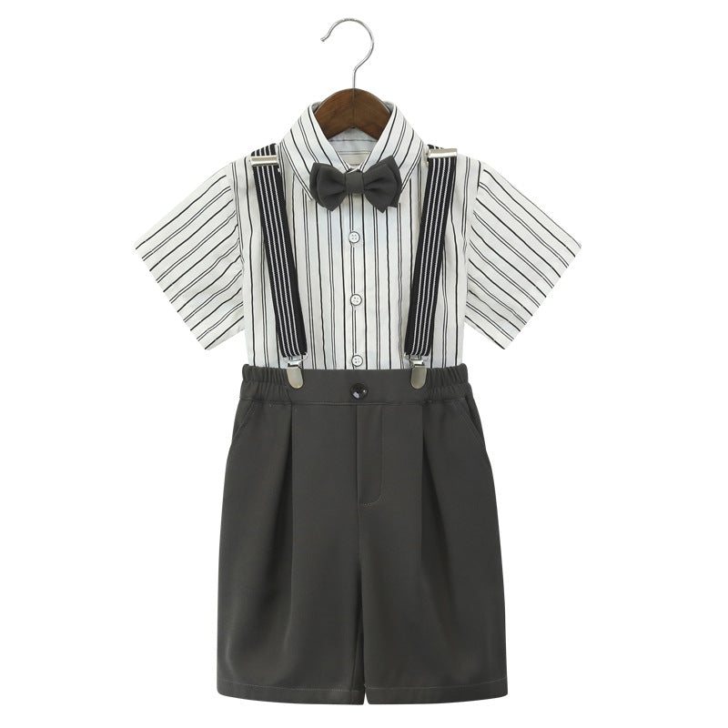 Pieces Short-sleeved Shirt Suspender Pants Flower One Year Old Celebration Children's Suit