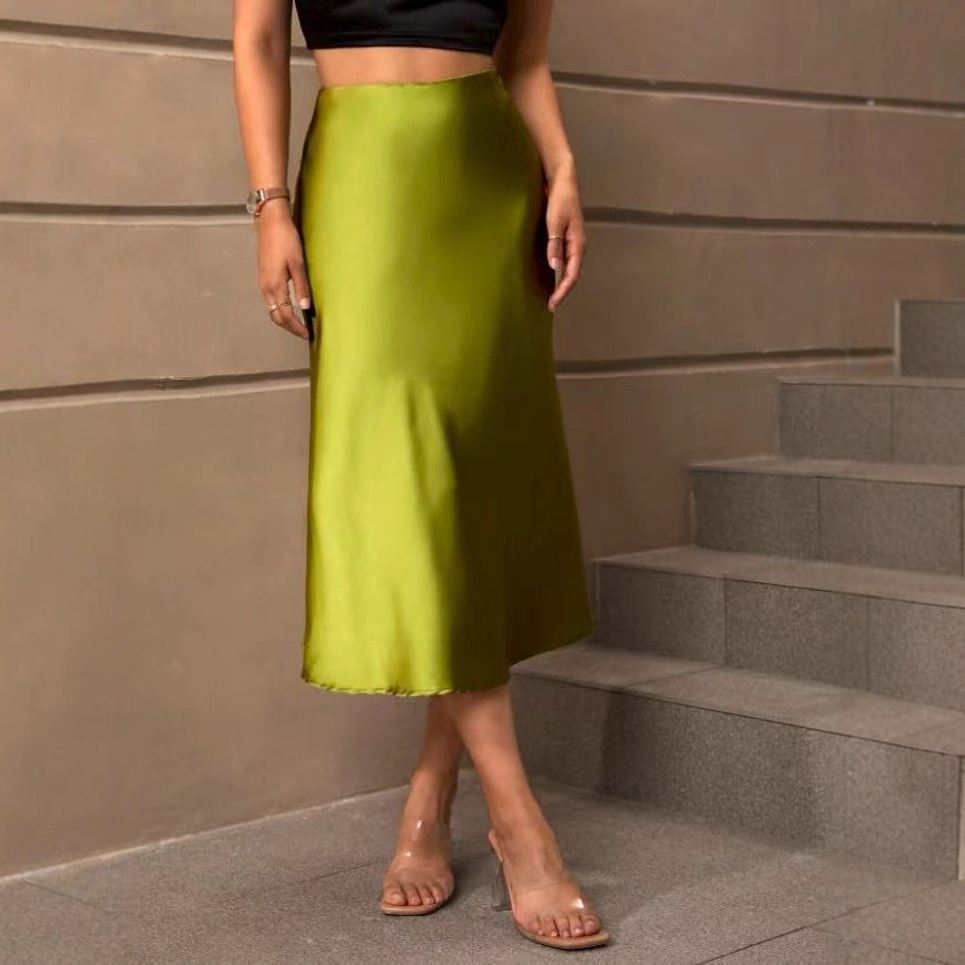 Women's Summer Fashion Satin High Waist Skirt