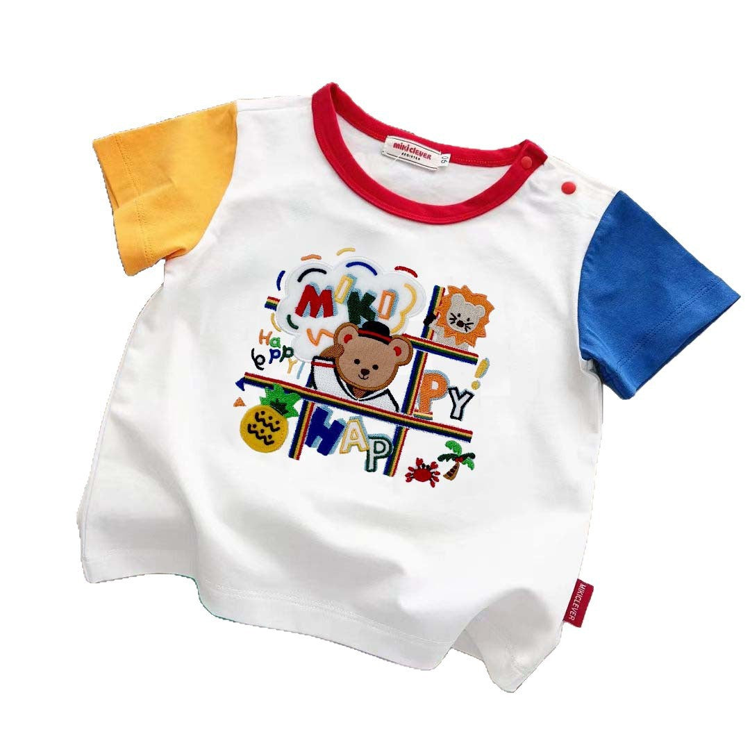 Children's Style Summer Short Sleeve Cute Bear Embroidered Children's T-shirt