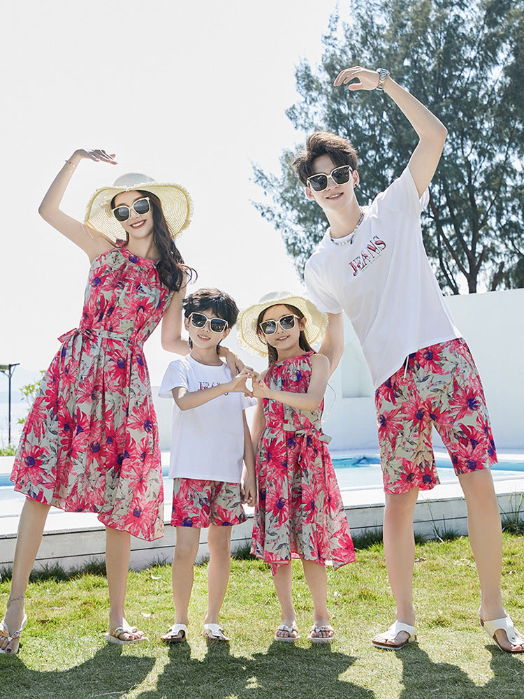 Of Three Or Four Beach Seaside Mother Daughter Mid-length Parent-child Outfit