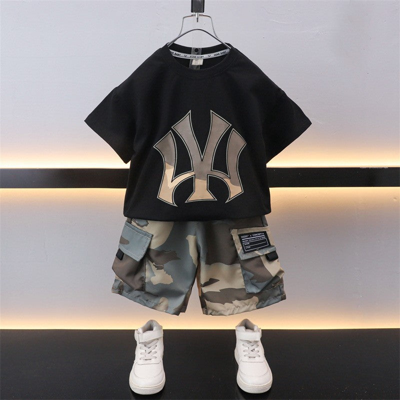 Children's Spring Camouflage Fashionable Fried Street Sweater Two-piece Children's Suit