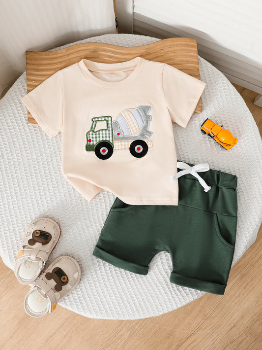 Boy Casual Embroidered Short-sleeved T-shirt Shorts Children's Suit