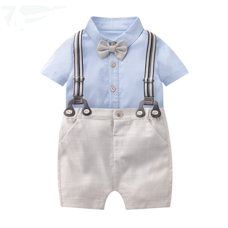 Children's British Style Birthday Boys Gentleman Dress Summer Flower Jumpsuit, Climbing Suit