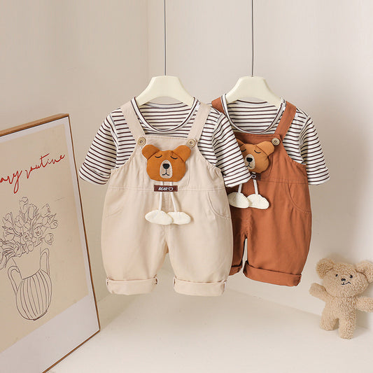 Cute Style Three-dimensional Cartoon Mi Bear Suspender Pants Western Jumpsuit, Climbing Suit