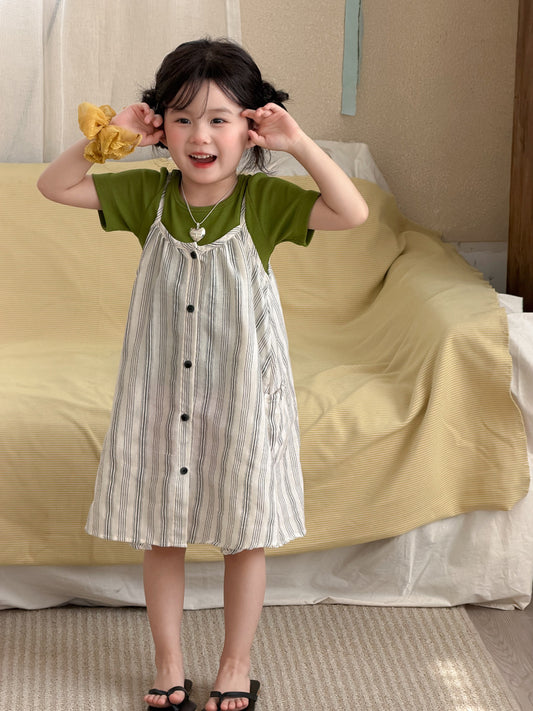Children's Maida Korean Style Summer Striped Suspender Skirt Simple Children's Dress