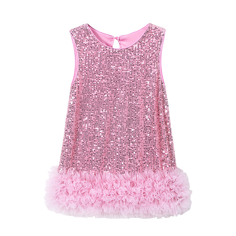 Children's Sequins Vest Skirt Spring Western Style Sleeveless Children's Dress