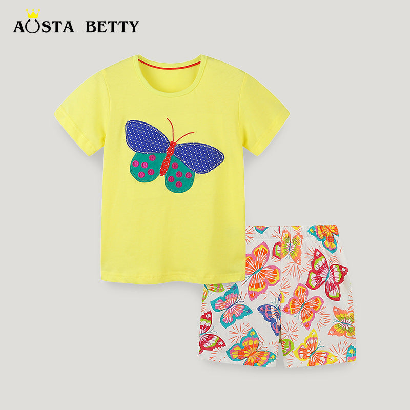 Children's Short-sleeved Woven Cotton Summer Small Older Short Sleeve Children's Suit