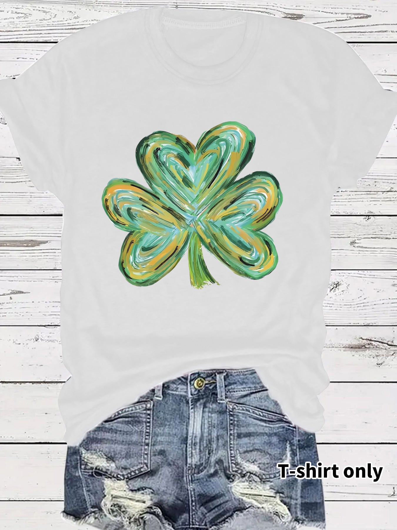 Women's Summer Green Clover Print Round Neck Clothing