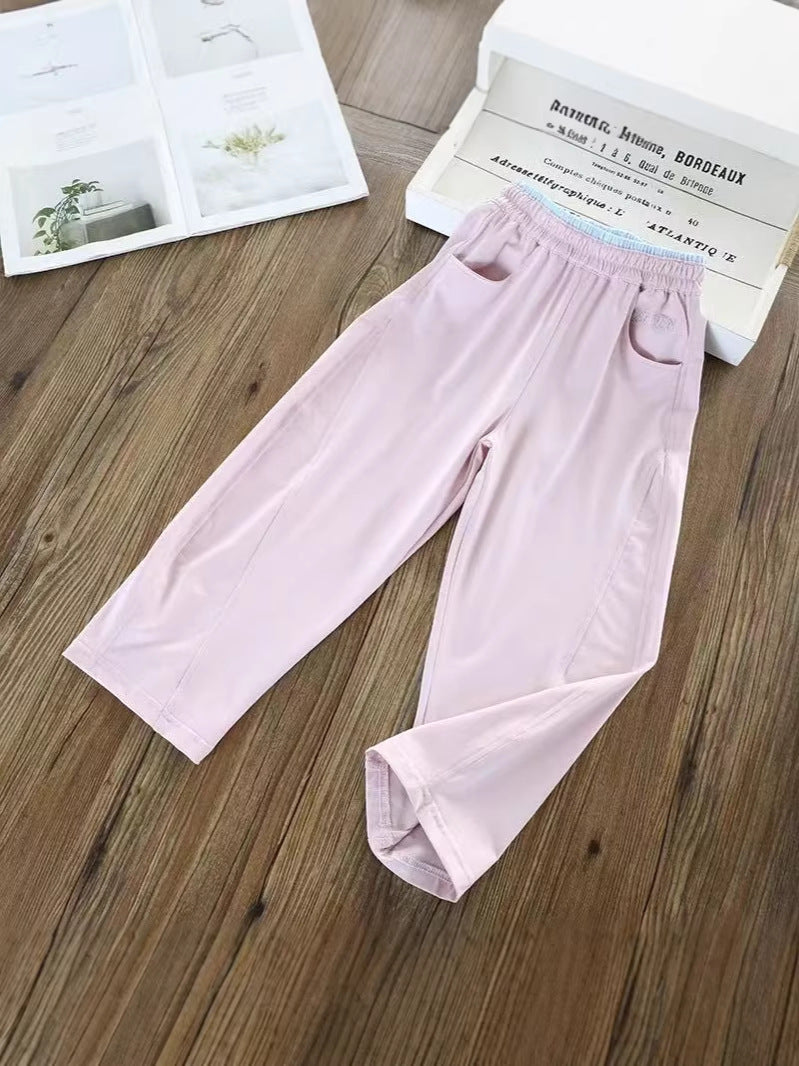 Women's Summer High Waist Stitching Casual Embroidery Children's Pants