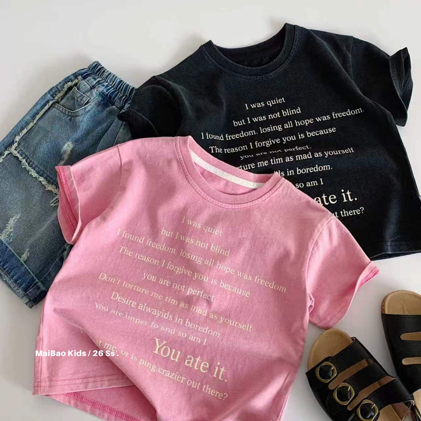 Children's Short-sleeved Summer Boys Letters Round Neck Pullover Woven Clothing Children's T-shirt