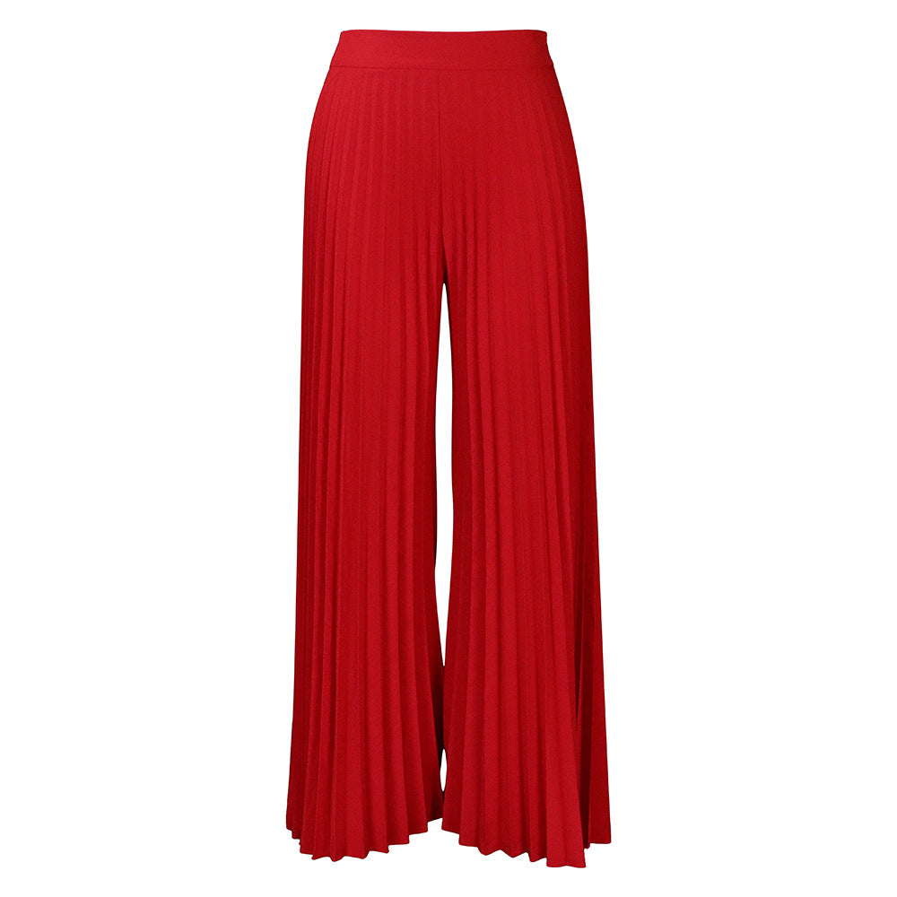 Women's Elegant Pleated Trousers High Waist Wide Casual Pants
