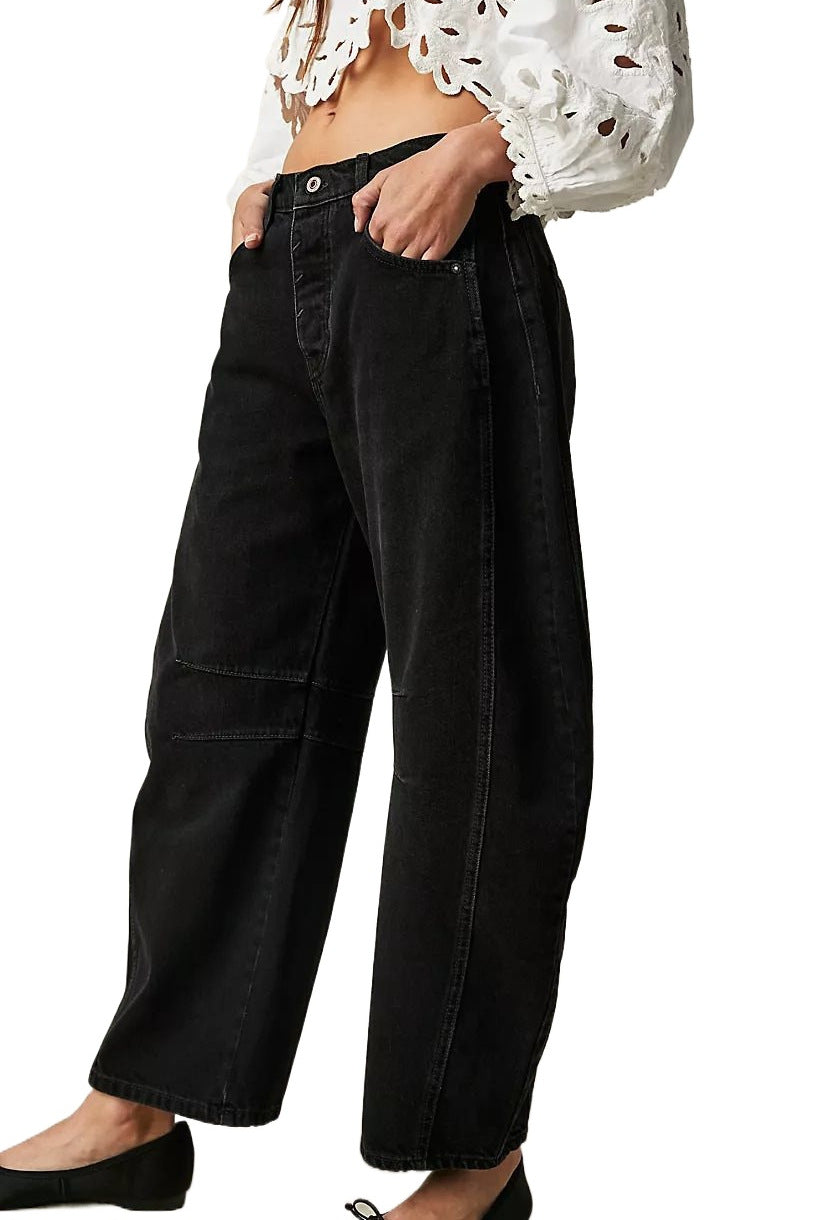 Women's Loose Waist Washed Denim Dark Blue Jeans