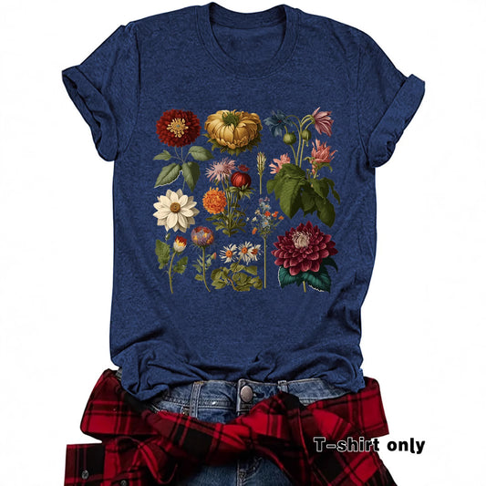 Graceful Floral Print Sleeve Loose Fashion Women's T-shirt